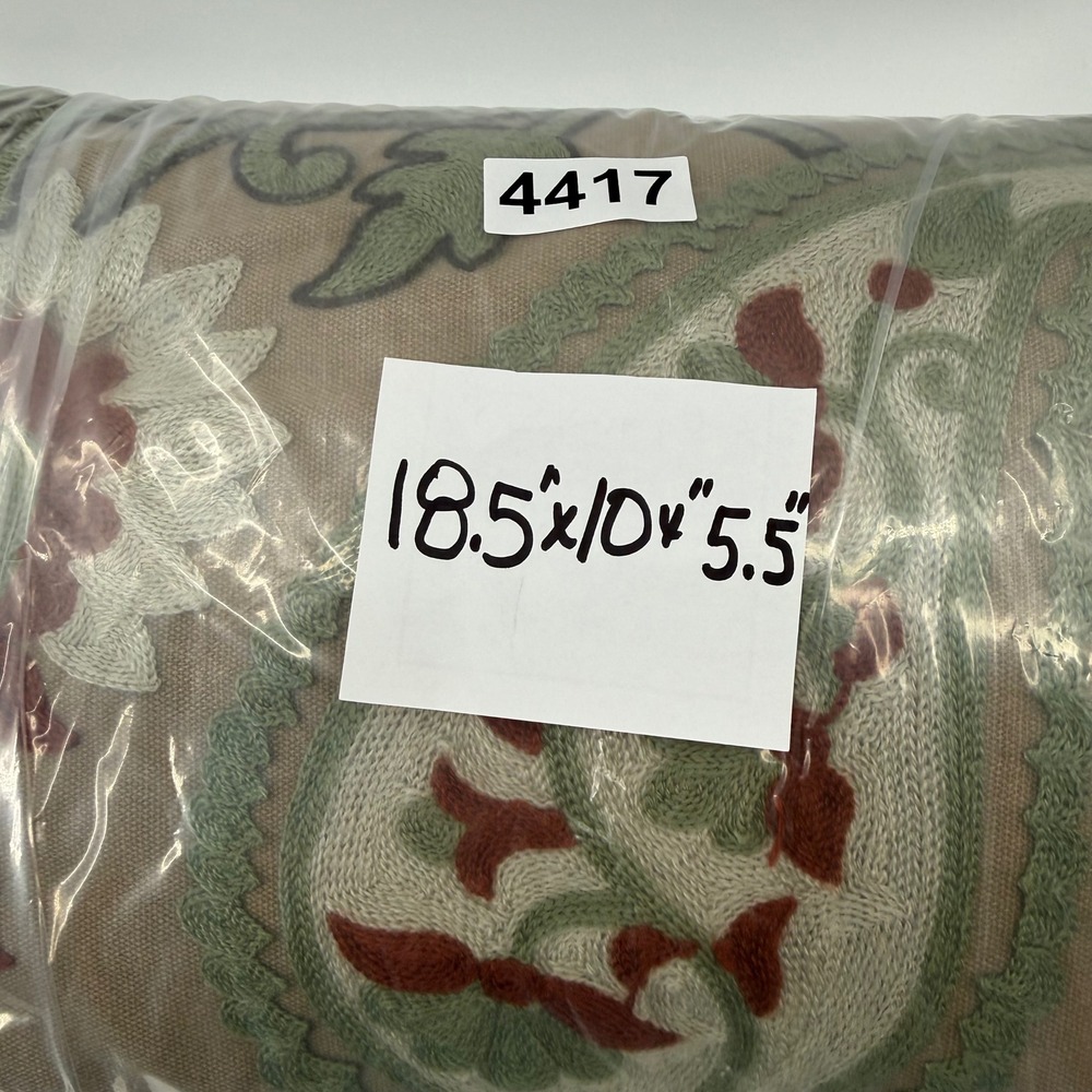 Lumbar Decorative Pillow 18x10 Taupe Paisley Jacobean Floral Crewel Embroidered - Picture 9 of 9